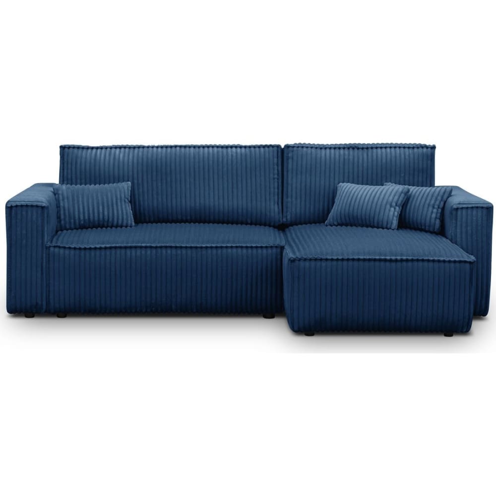 Canapé d'angle convertible 4 places en velours gros côtelé bleu foncé