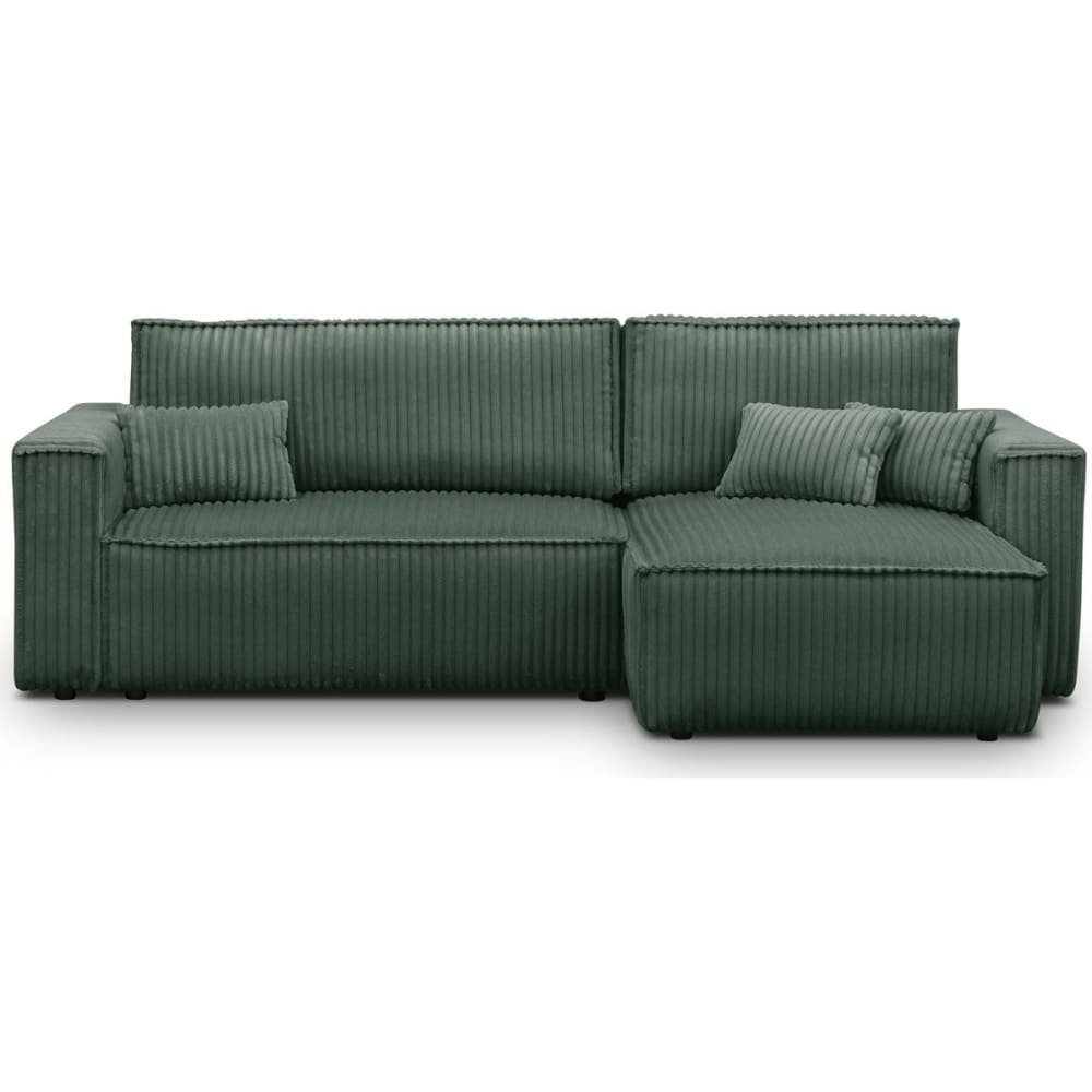 Canapé d'angle convertible 4 places en velours gros côtelé vert foncé