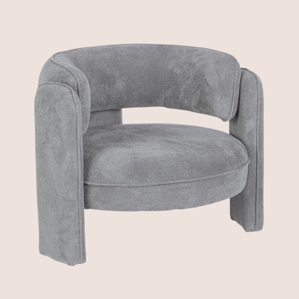 Fauteuil design arrondi en tissu gris