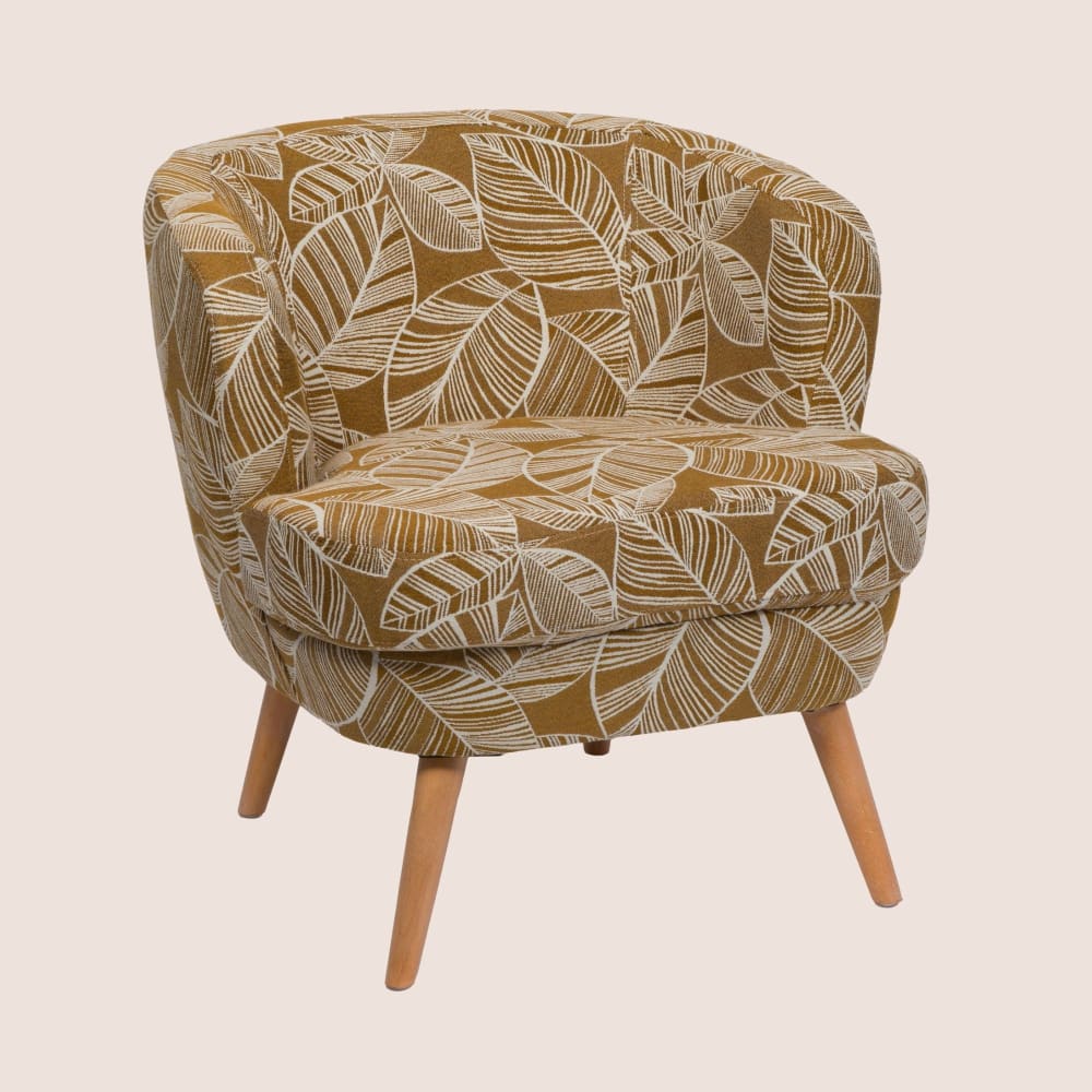 Fauteuil rétro en tissu jacquard motifs floraux