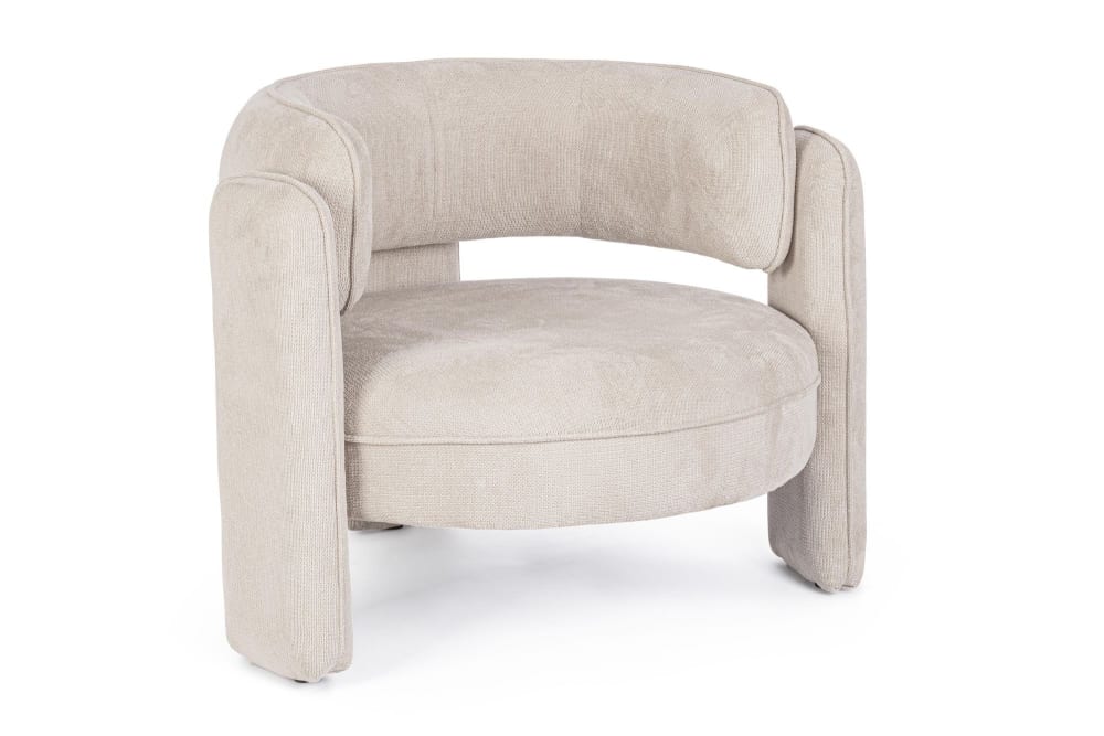 Fauteuil design arrondi en tissu beige