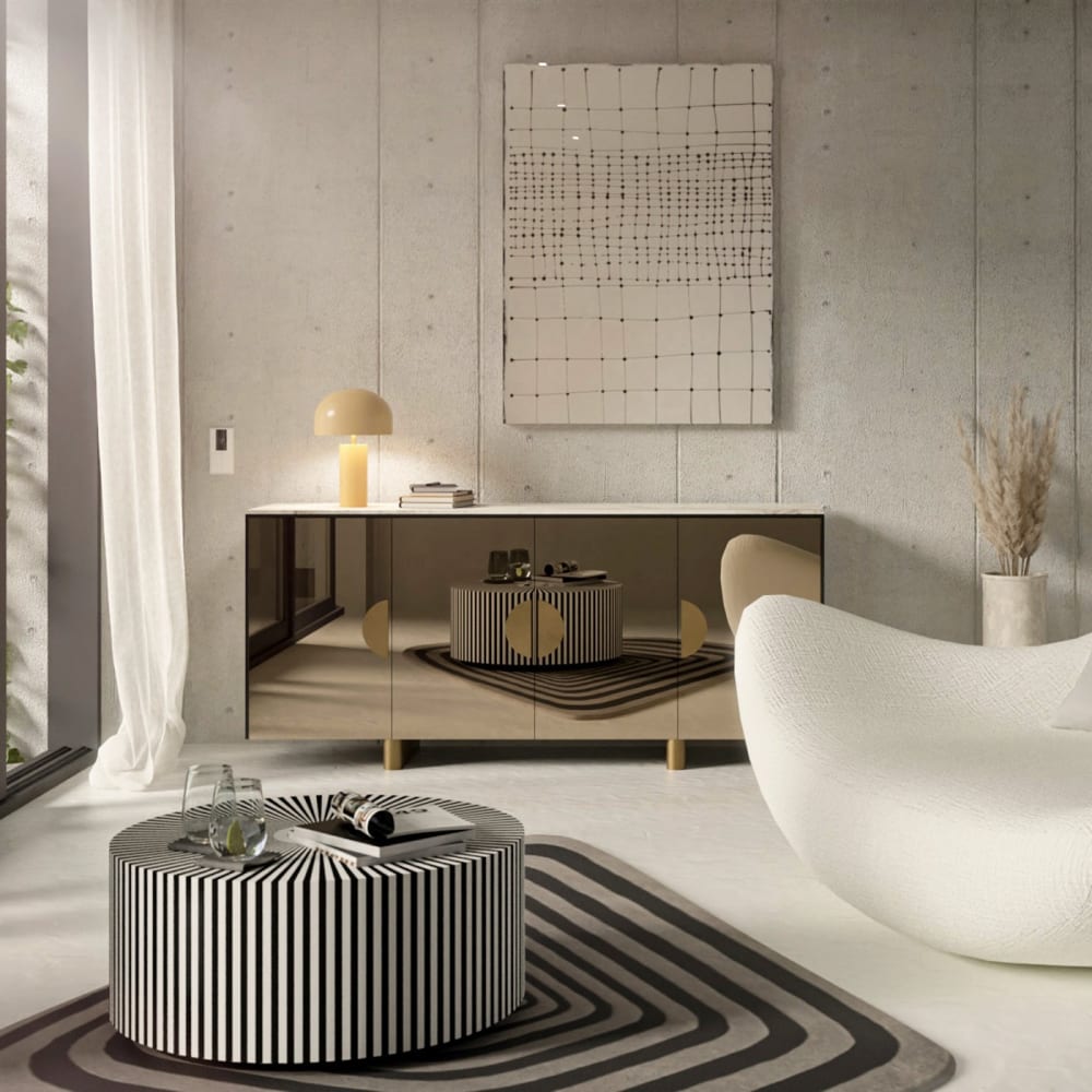 Sideboard mit 4 Türen aus Glas und Steingut, beige - Maisons Du