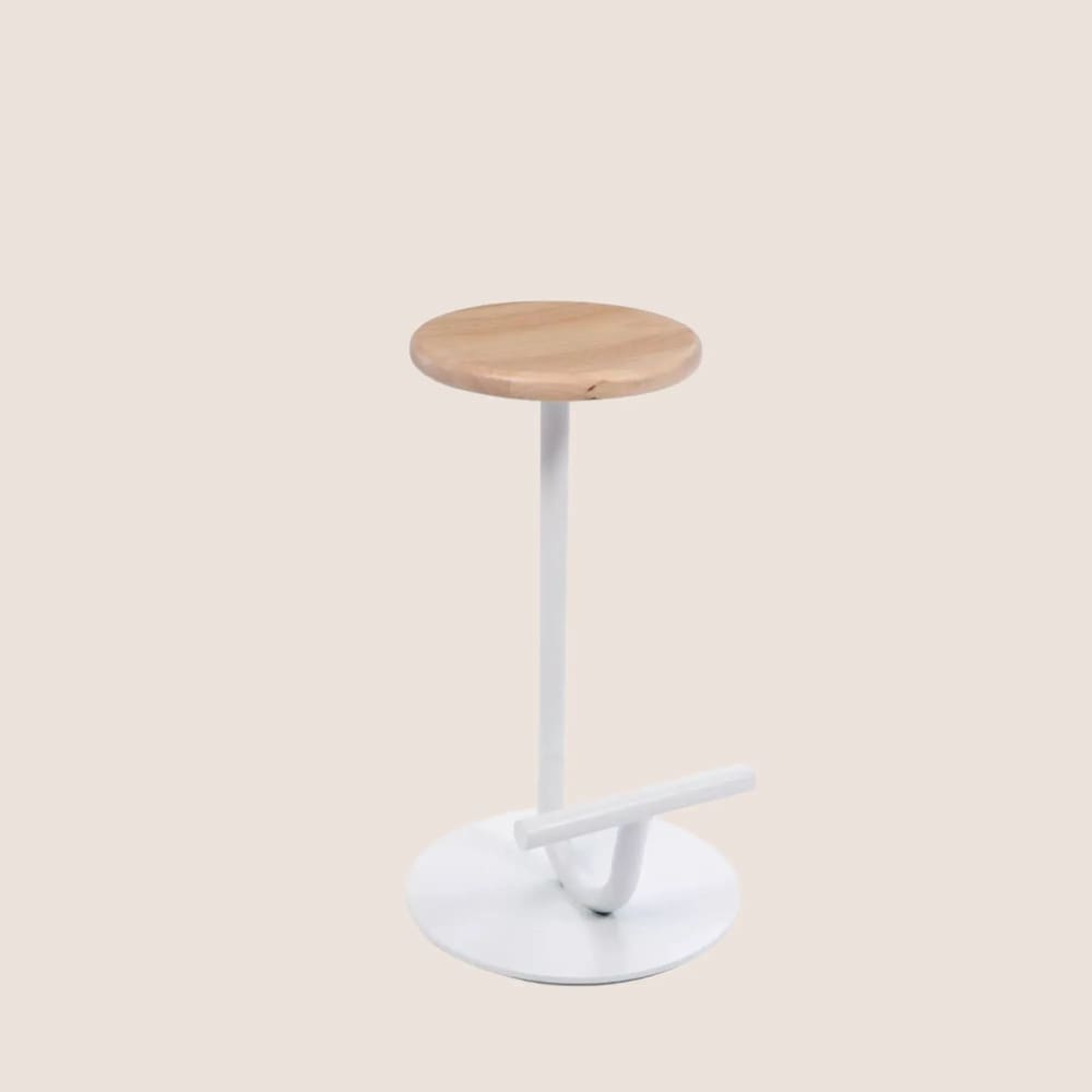 Tabouret design en chêne et métal blanc h65