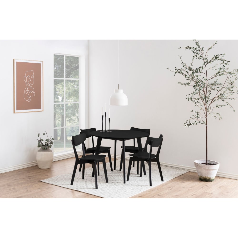 Table ronde en bois noir D105 + 4 chaises en bois noir