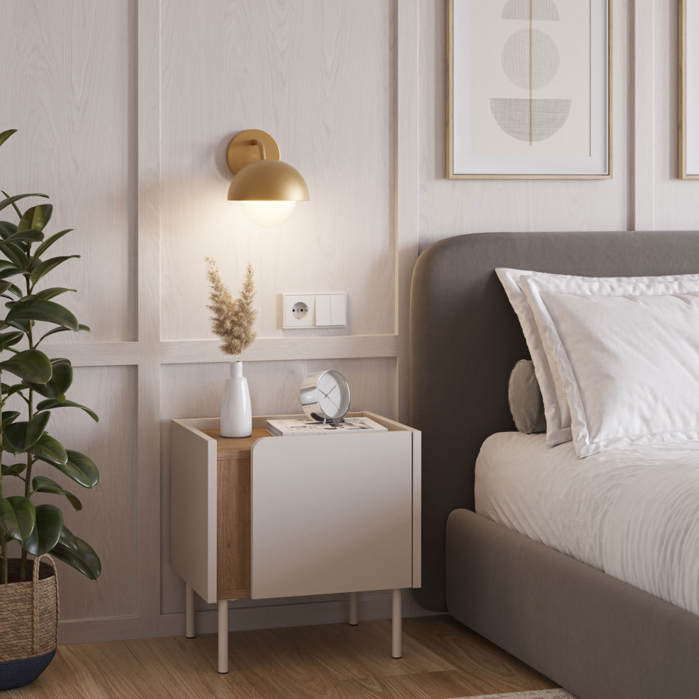 Table de chevet 1 porte en bois et métal - beige - Maisons du Monde