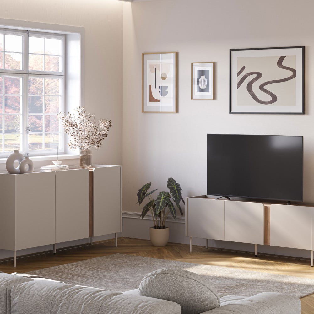 Buffet 3 portes en bois et métal l150cm - beige - Maisons du Monde