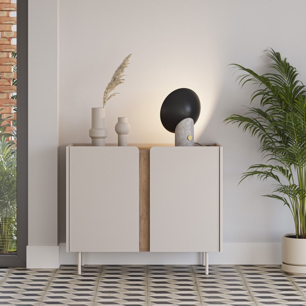 Buffet 2 portes en bois et métal l100cm - beige - Maisons du Monde