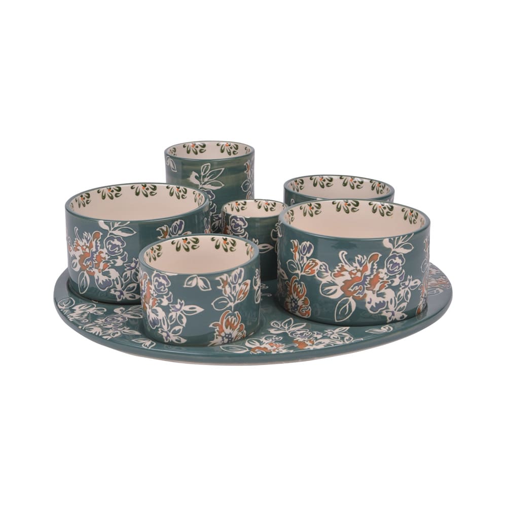 Service apéritif 6 pièces vert en grès