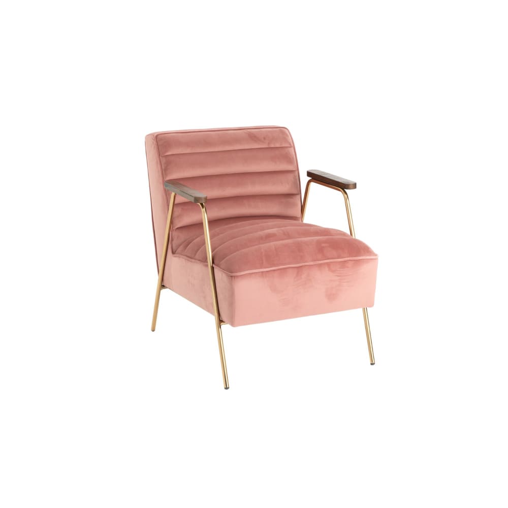 Fauteuil relax en velours et métal doré rose