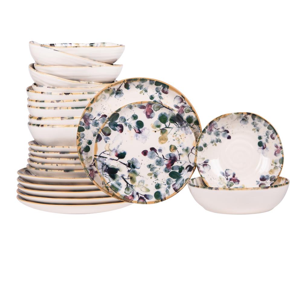 Service d'assiettes   24 pièces multicolore en faïence