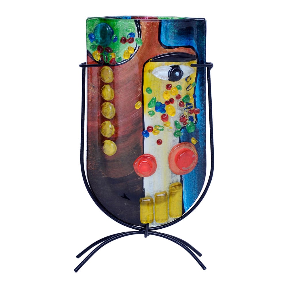 Vase obus  13x24 cm multicolore en verre