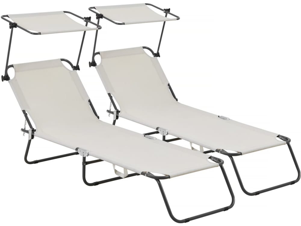 Lot de 2 bains de soleil métal beige 180 x 545 x 73 cm