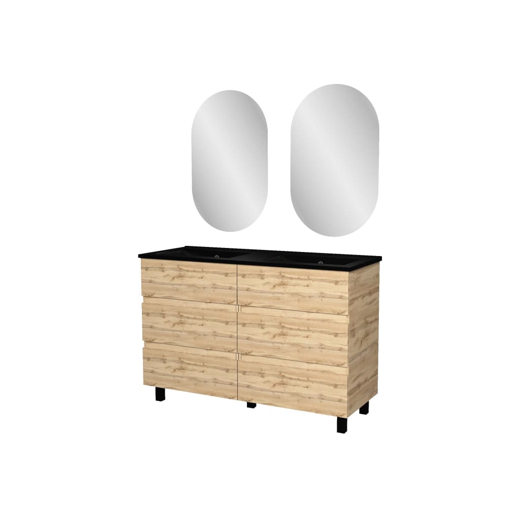 Meuble de salle de bains effet bois marron avec miroir