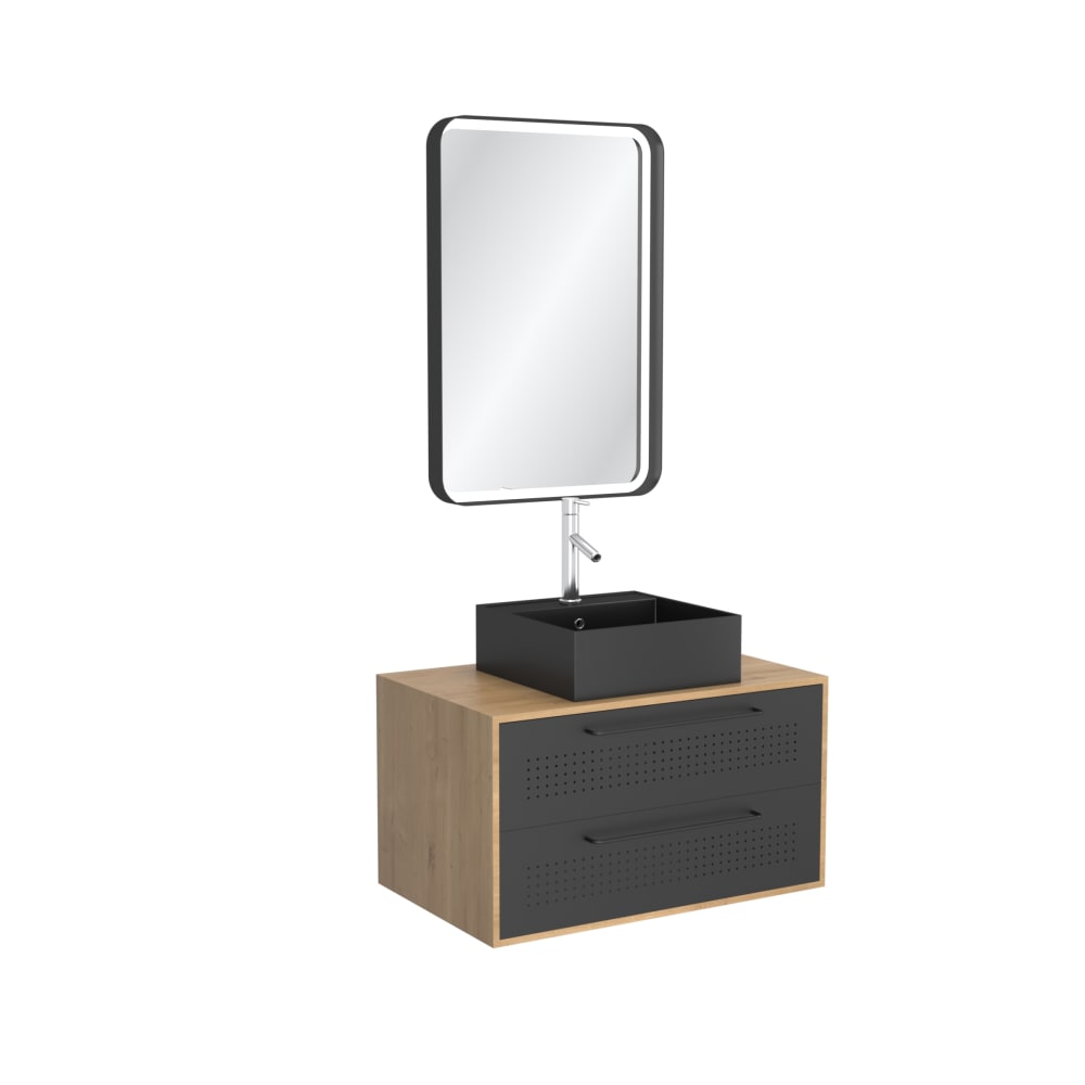 Meuble de salle de bains effet bois marron avec miroir 53x80x45cm