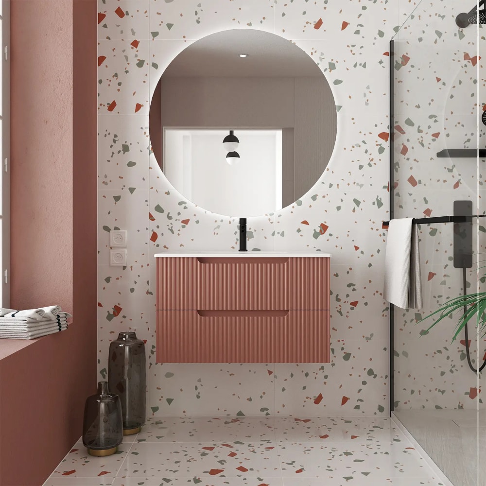 Meuble de salle de bains effet bois rouge 46x80x48cm