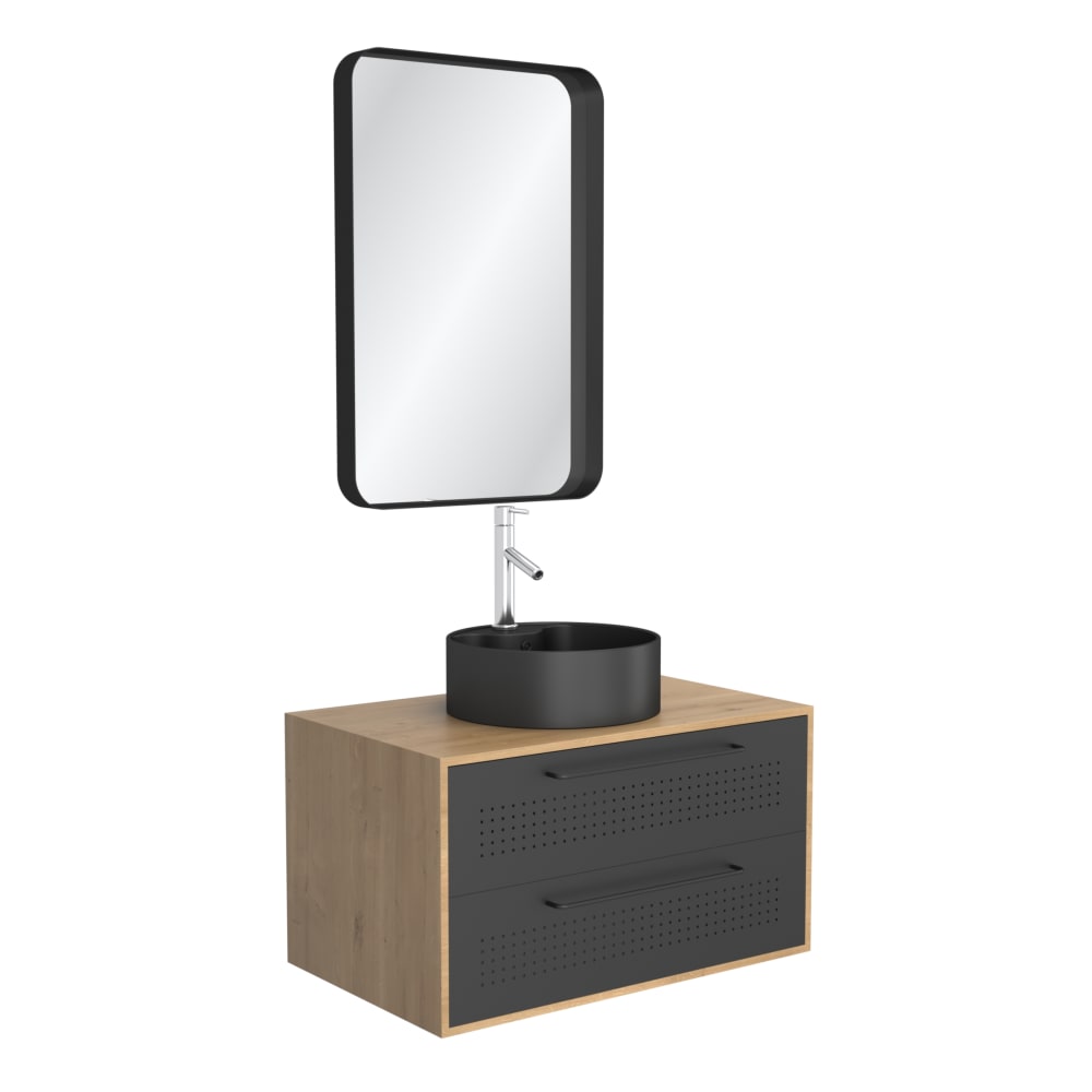 Meuble de salle de bains effet bois marron avec miroir 53x80x125cm