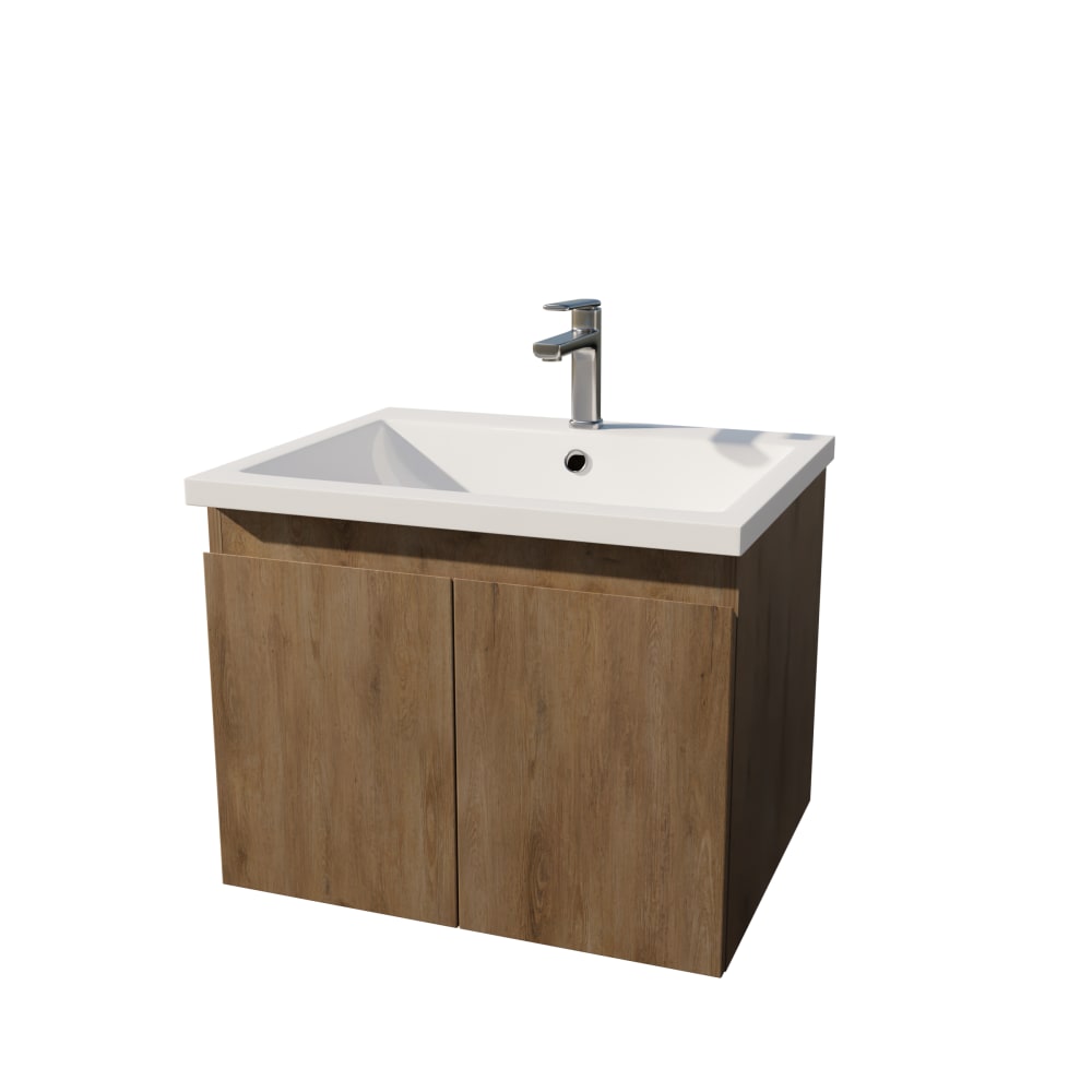Meuble salle de bain à suspendre en bois avec vasque encastrée naturel — Beyit