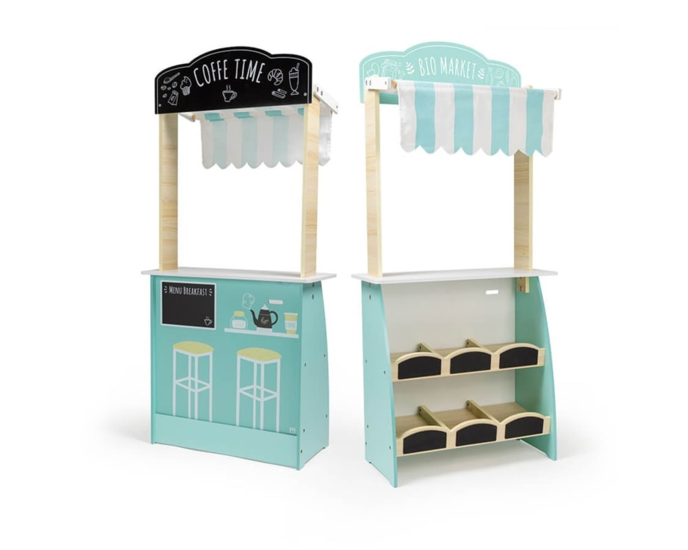 Eurekakids Établi de marchand en bois pour enfant Bleu Bois - 49x114x24cm
