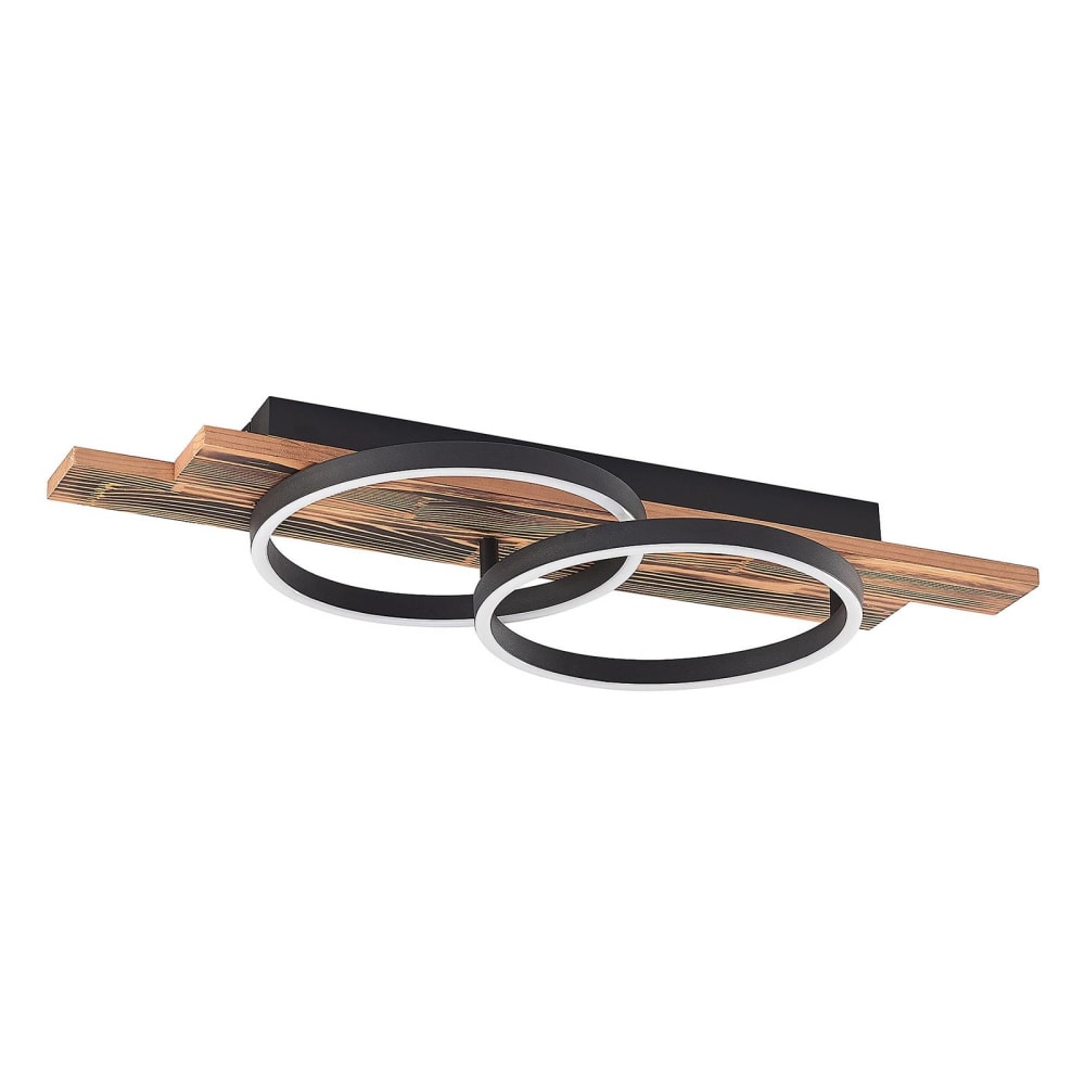 Lindby LED Deckenleuchte aus Holz, Holz hell style modern Braun Holz