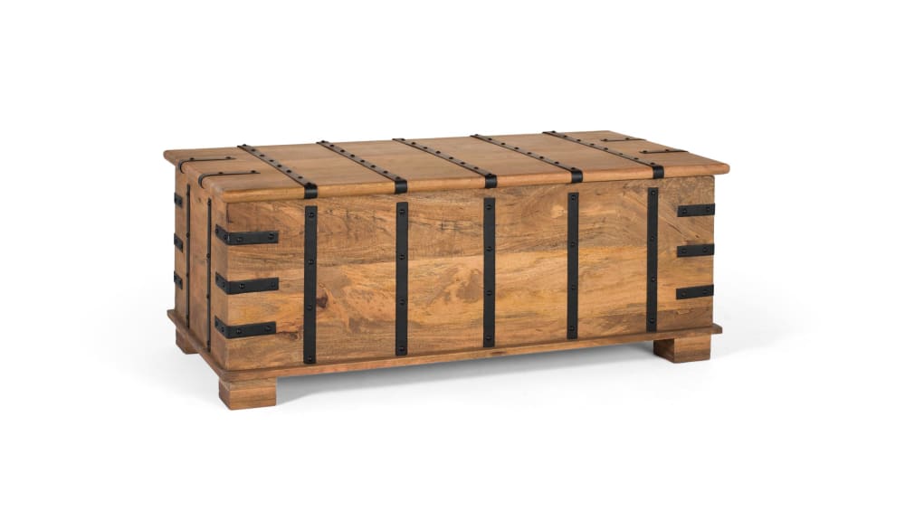 Koffertisch aus massivem Mangoholz mit natürlichem Finish -