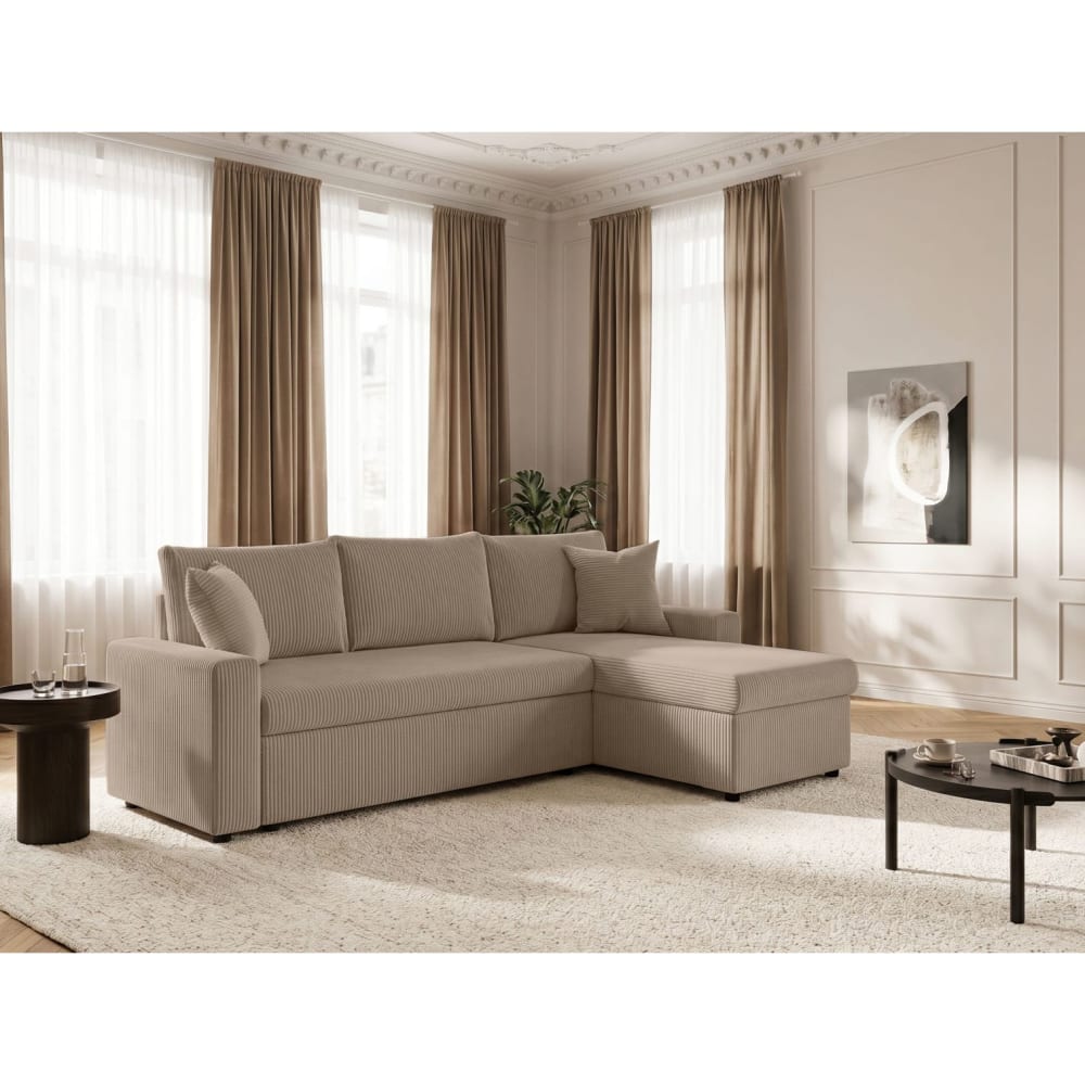 Canapé d'angle convertible coffre marron en velours côtelé - taupe - Maisons du Monde