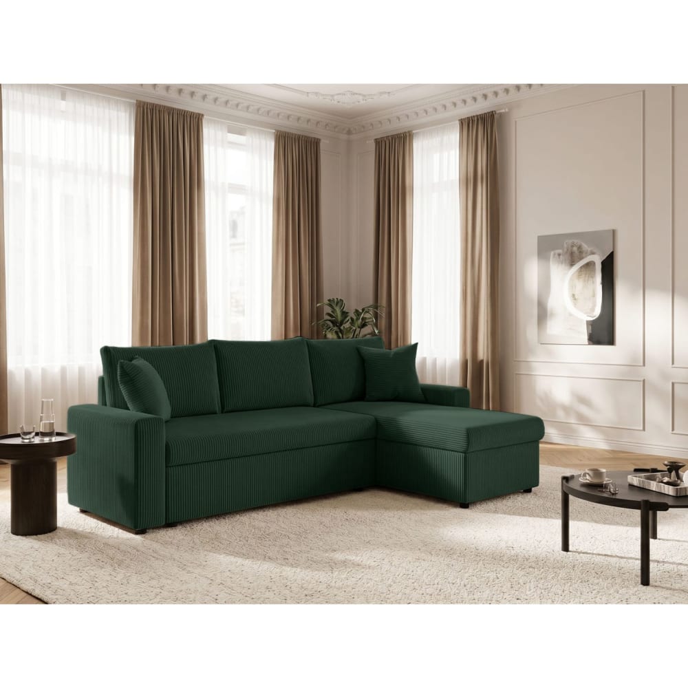 Canapé d'angle convertible coffre marron en velours côtelé - vert - Maisons du Monde