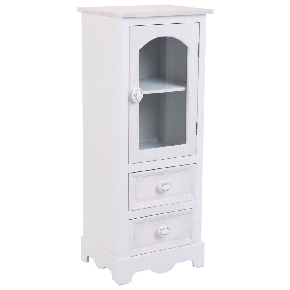 Wanderlust deco Vitrine aus Holz und Glas mit 1 Tür und 2 Schubladen, 32x26x80, weiß Mehrfarbig Holz