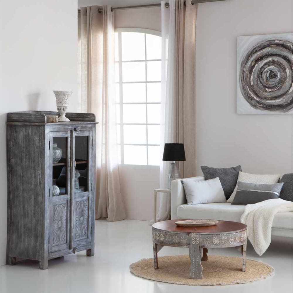 Vitrine aus Holz mit 2 Türen, handgefertigt, 74x41x128, gealtert