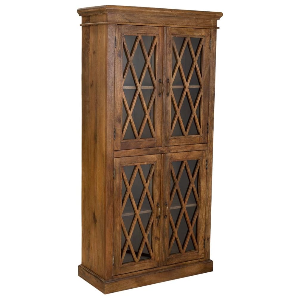 Wanderlust deco Vitrine aus Holz und Glas mit handwerklichem Finish, 90x40x183, braun - Holz