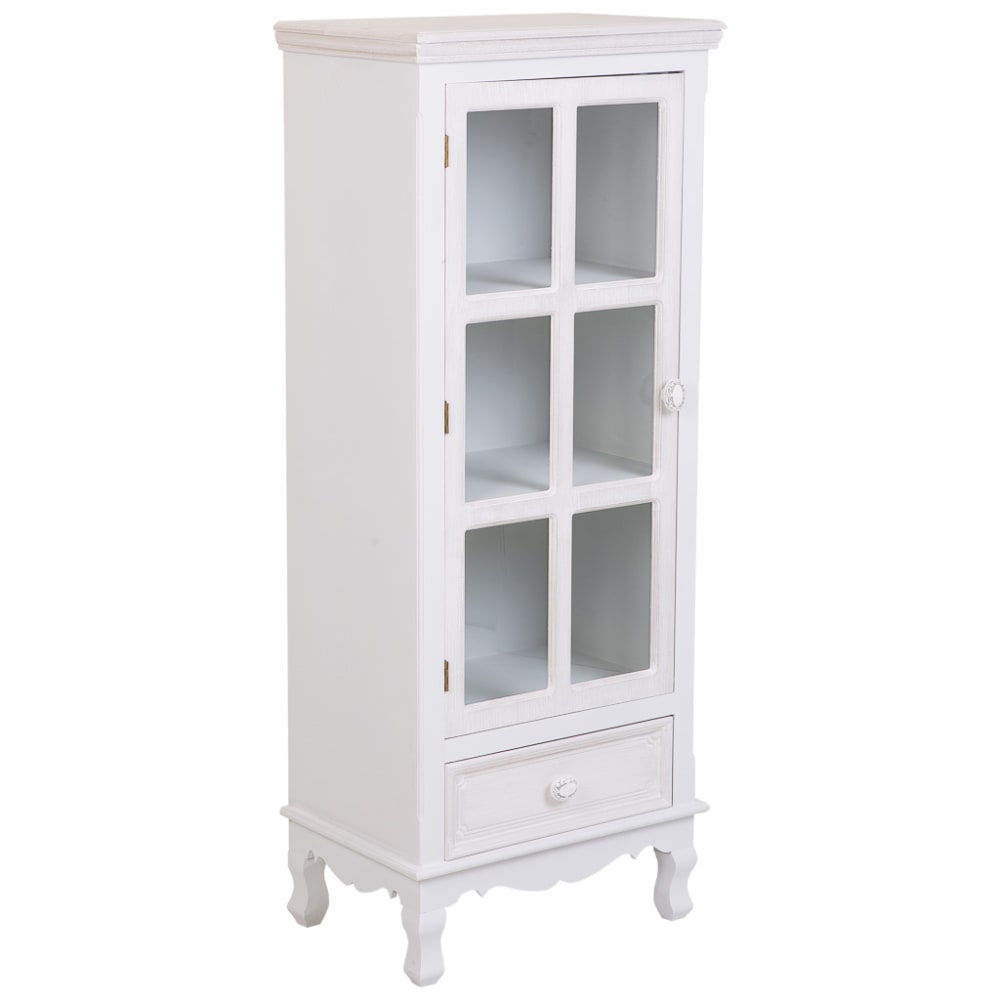 Wanderlust deco Vitrine aus Holz und Glas mit 1 Tür und 1 Schublade, 48x32x120, weiß Mehrfarbig Spanplatte