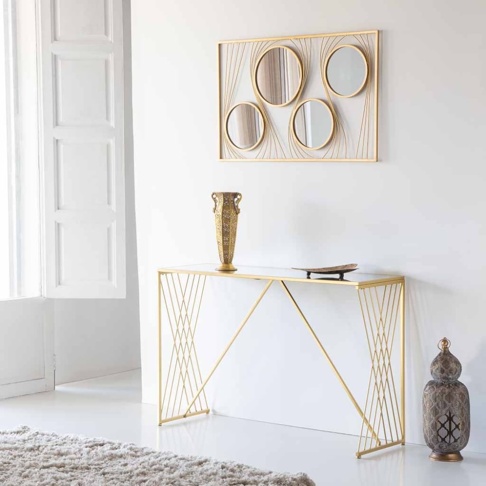 Rechteckiger Wandspiegel aus Metall 61x96x2, gold - Maisons Du