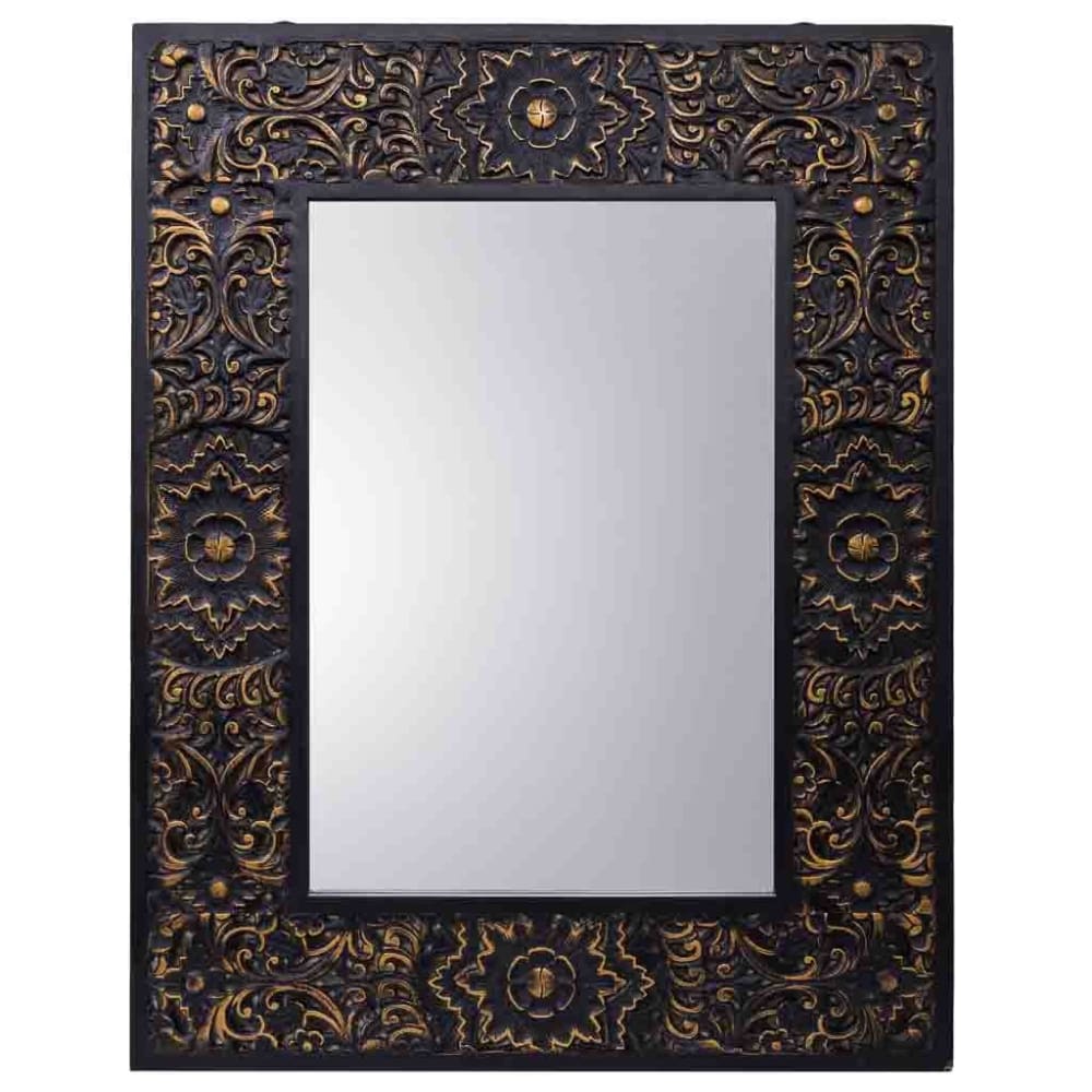 Rechteckiger Spiegel aus Holz, 70x2,5x90, schwarz - Maisons Du