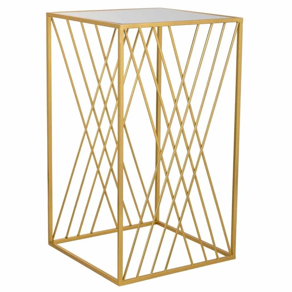 mesa esquinera cuadrada de metal dorado   40x40x70