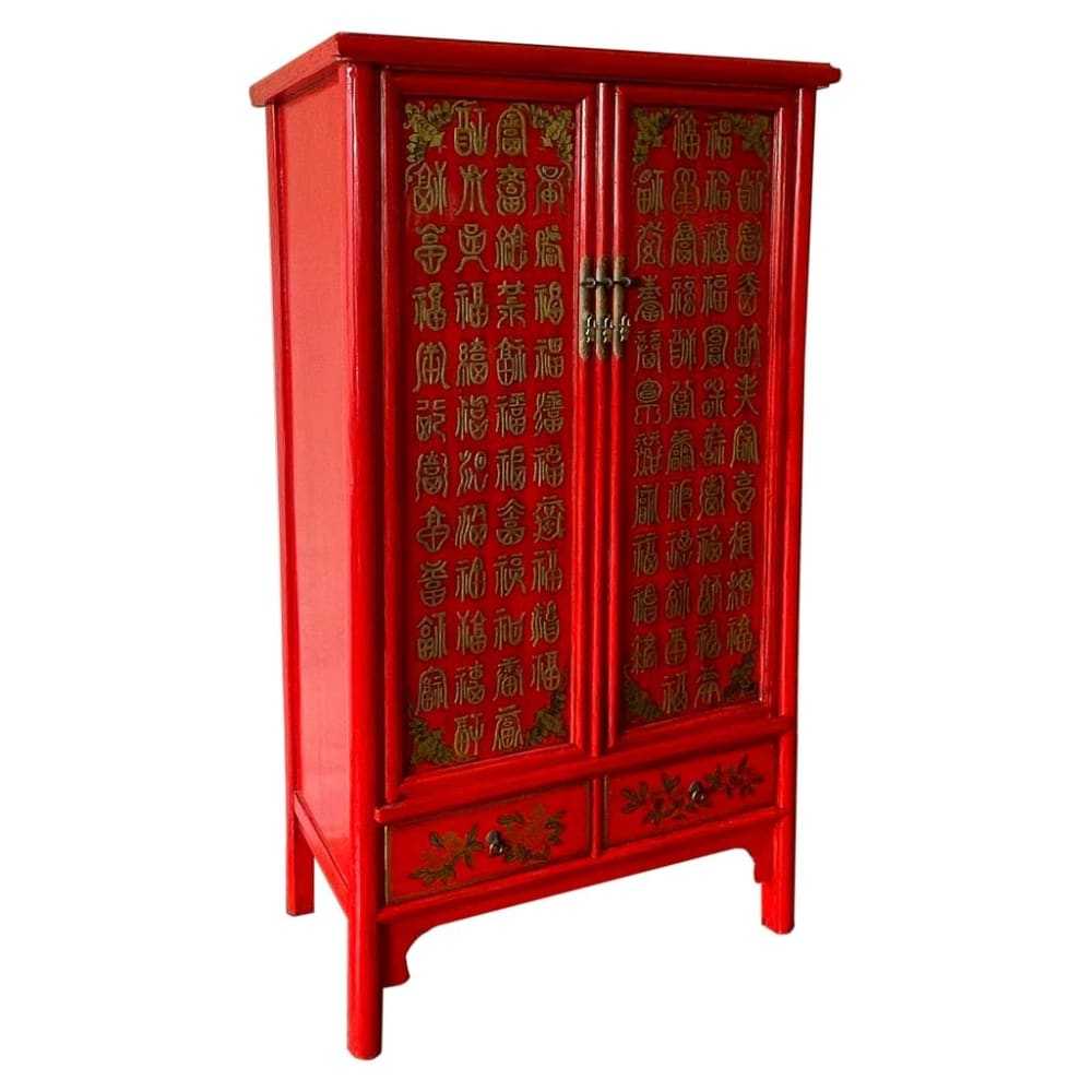Wanderlust deco Handbemalter Holzschrank, 2 Türen und 2 Schubladen, 100x57x183, rot - Holz