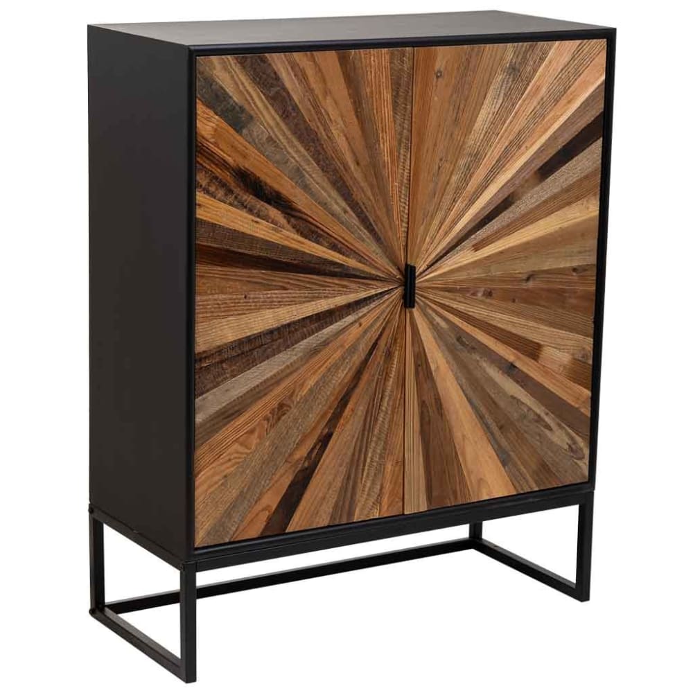 Wanderlust deco Schrank aus Holz und Metall mit 2 Türen, 80x37x101, braun Schwarz Spanplatte