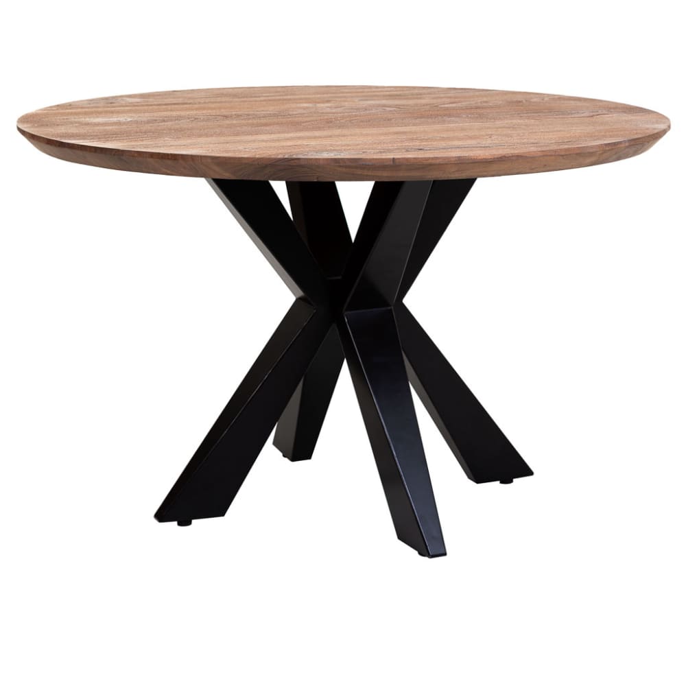 Wanderlust deco Runder Esstisch mit Schweizer Kante aus Akazienholz, D110x77, farbig Braun