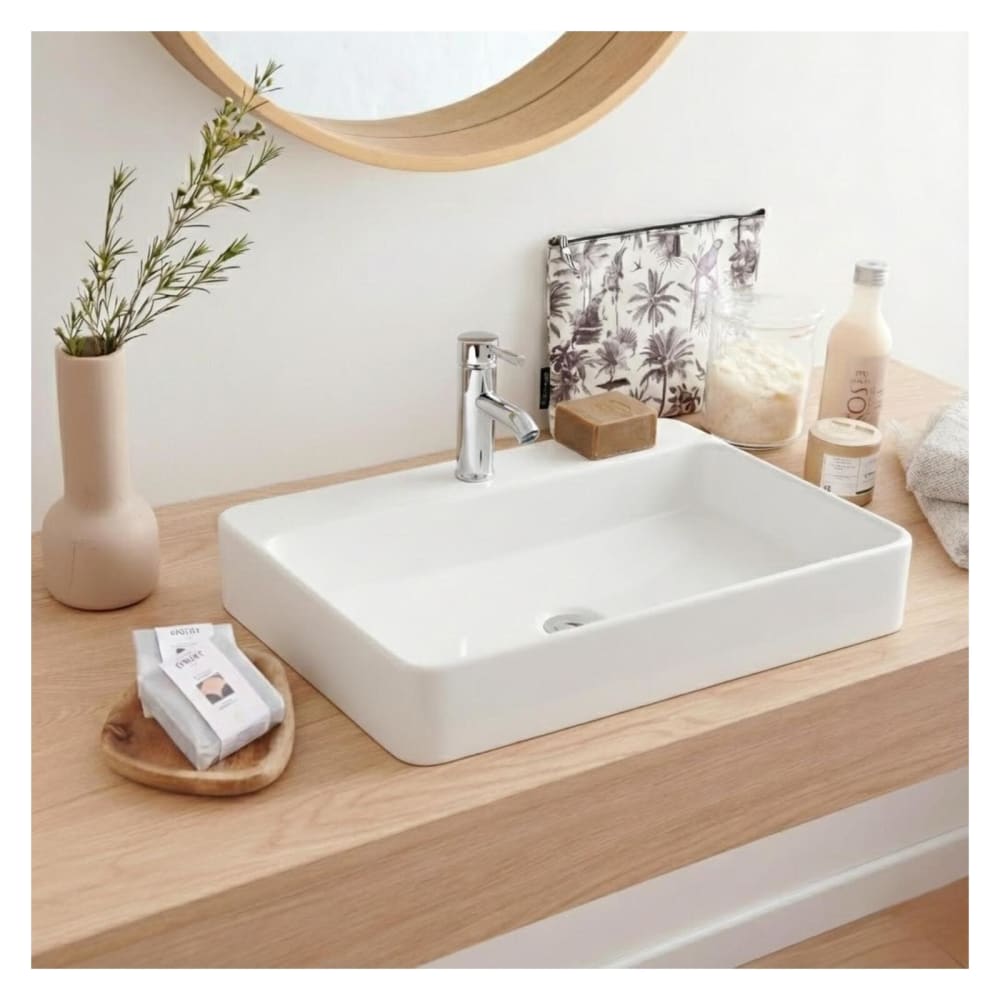 Vasque à poser ou à suspendre rectangle en céramique 60x49cm