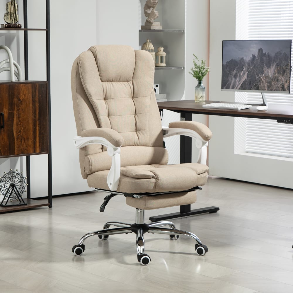 Fauteuil de bureau manager inclinable repose-pied tissu beige