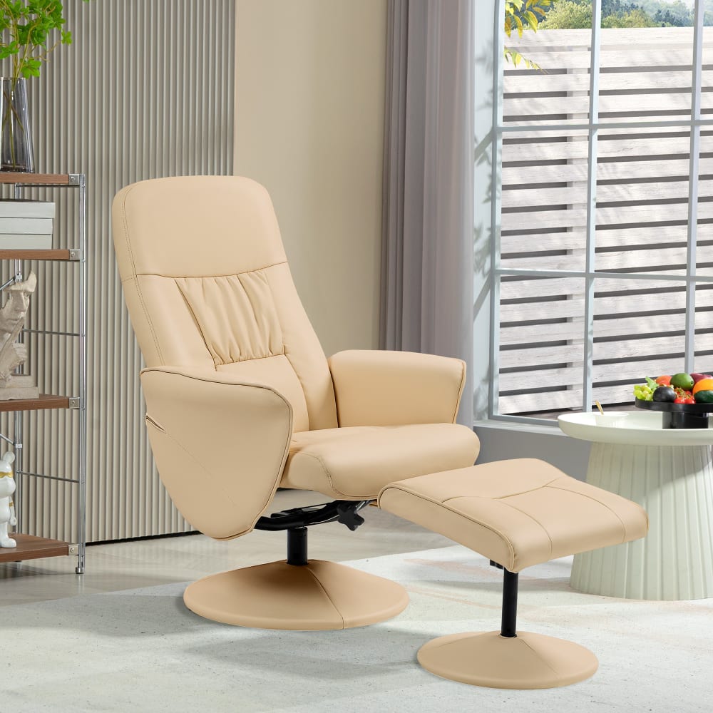 Fauteuil relax inclinable contemporain repose-pied synthétique beige