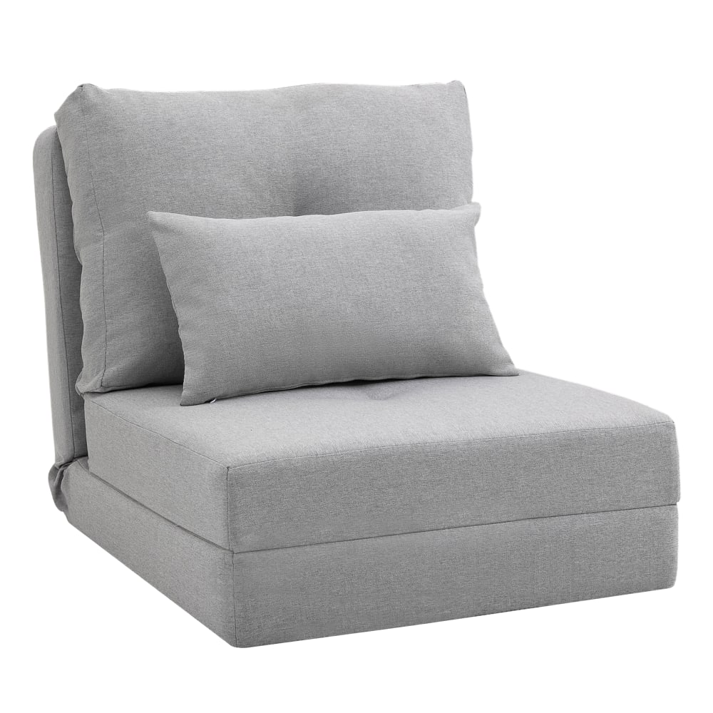 Chauffeuse dossier inclinable - 2 coussins - tissu lin gris clair