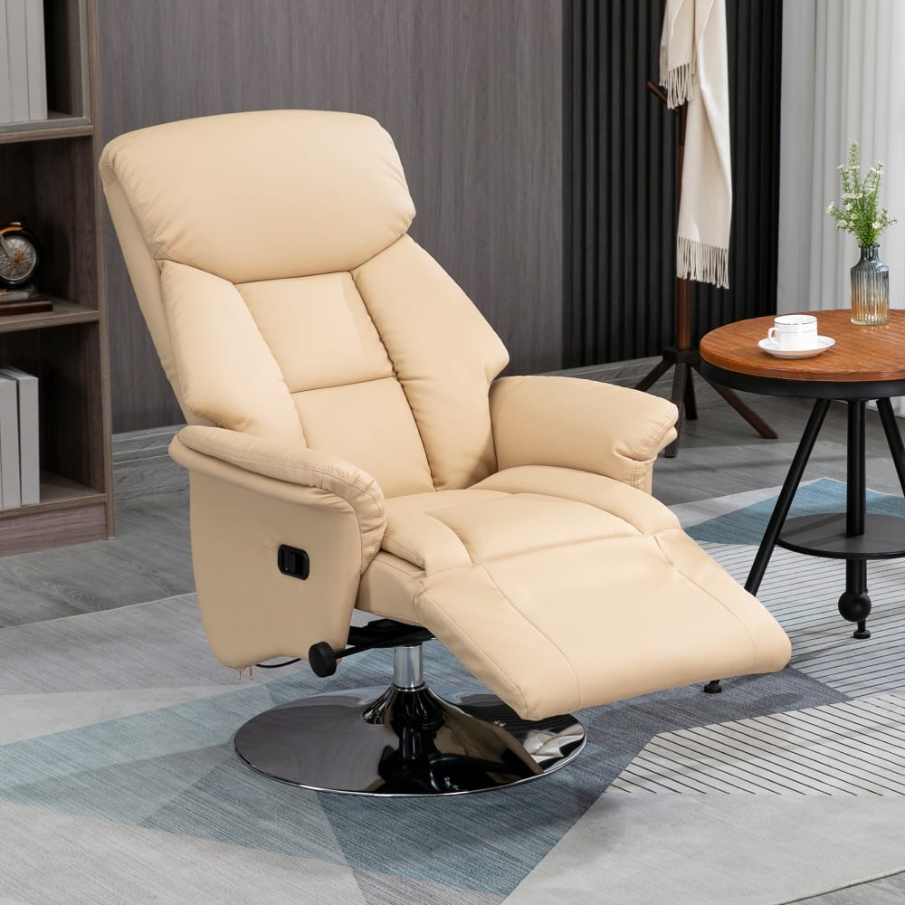 Fauteuil relax inclinable pivotant repose-pied cuir synthétique beige