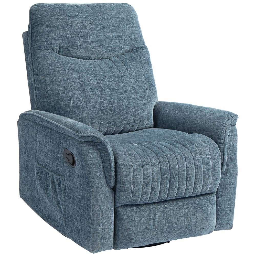 Fauteuil relax inclinable pivotant repose-pied tissu bleu chiné
