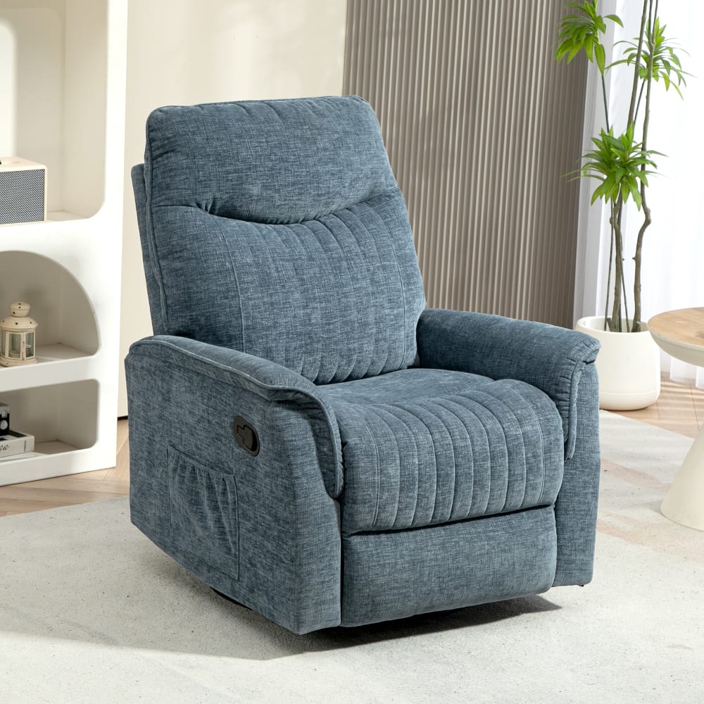 Fauteuil relax inclinable pivotant repose-pied tissu bleu chiné - Maisons du Monde