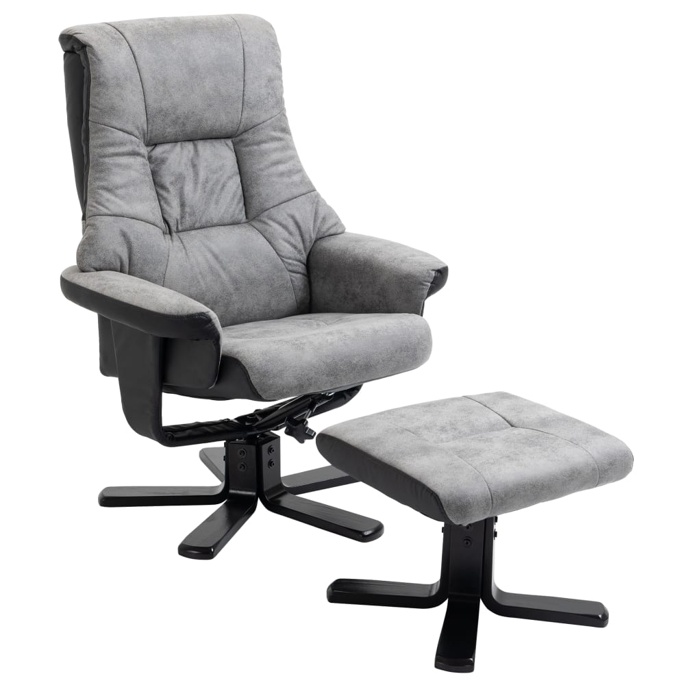 Fauteuil relax contemporain repose-pied bois noir tissu technique gris
