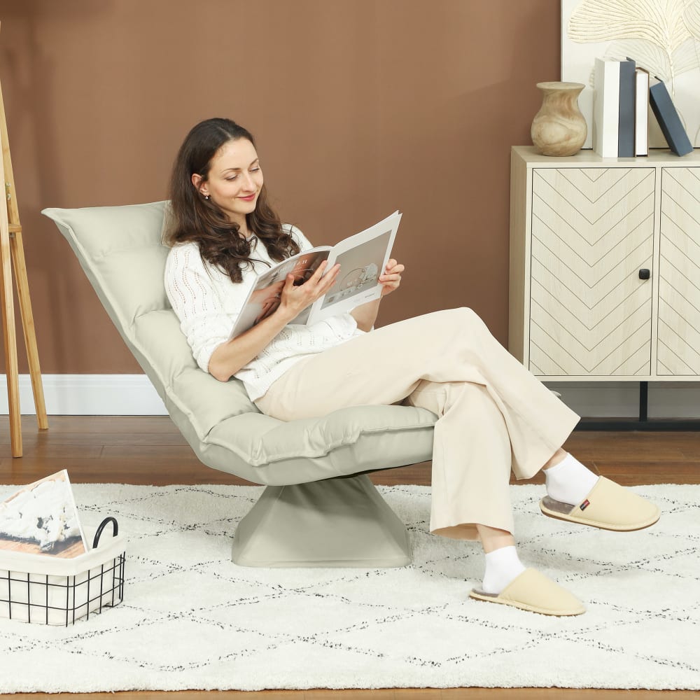Fauteuil relax pivotant inclinable tissu velours microfibre beige