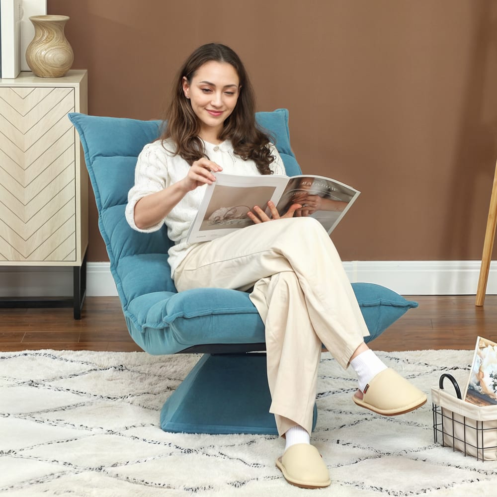 Fauteuil relax grand confort pivotant inclinable tissu turquoise
