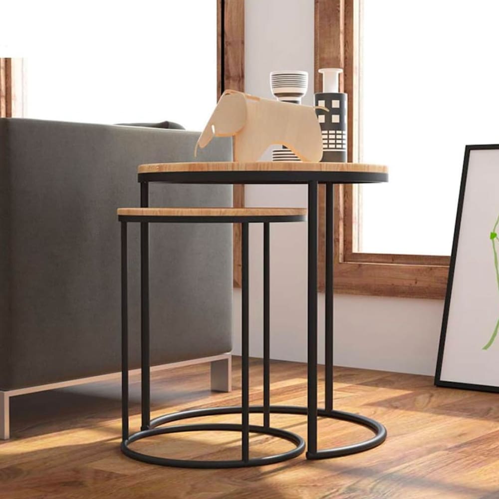 Set de 2 tables d'appoint gigognes bois et métal noir 40x40x49cm - Maisons du Monde