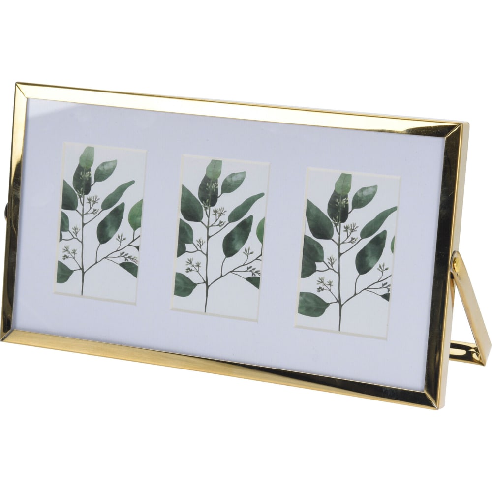 Cadre photo triple à poser en métal doré et verre 22x12x1cm