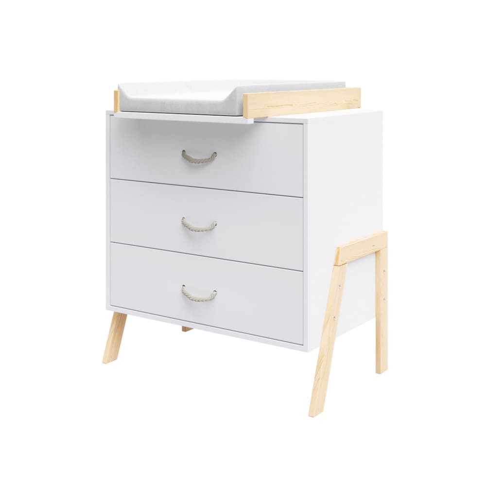 Premiers Moments Wickeltisch mit 3 Schubladen - Wickelauflage und Matratze abnehmbar BEIGE HOLZ Baby