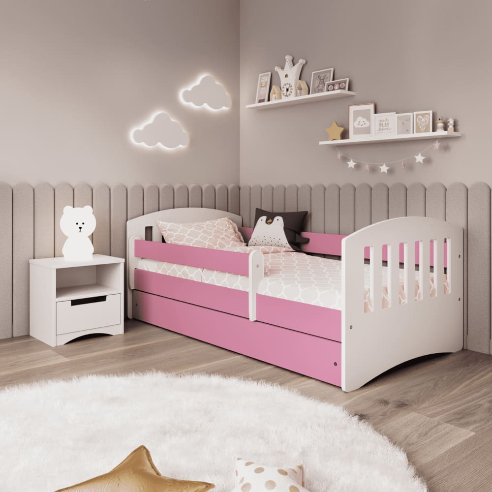 Lit enfant à barrière avec tiroir - pivoine - 140x80 cm - Maisons du Monde